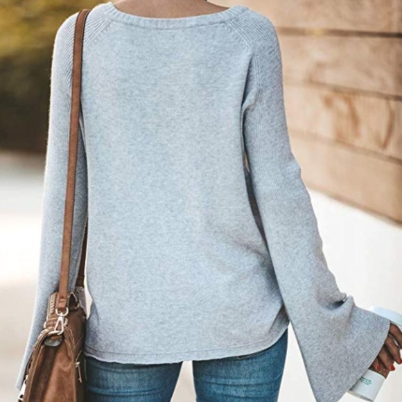 Deep V Lightweight Bell Sleeve Sweater - Picture 5 of 6